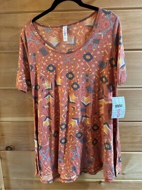 LuLaRoe Rust Orange Aztec Print Perfect Tee